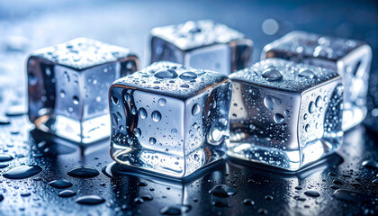 Closeup of Icy Cubes with Water Droplets