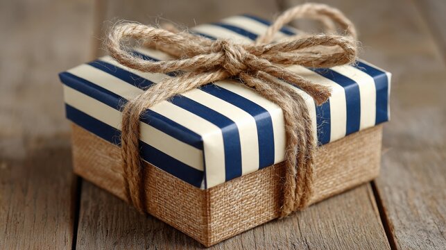 Rustic Charm: Artisanal Package Wrapped Present on Wooden Table for Special Occasions
