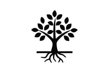 Fototapeta premium Simple Black and White Tree Silhouette with Roots