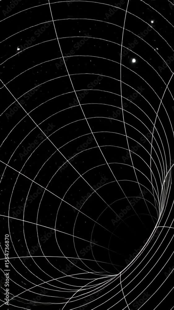 Aufkleber dynamic video concept of a black hole with white grid lines spiraling inward. captured from a top-do