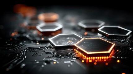 Hexagonal circuit board with glowing outlines