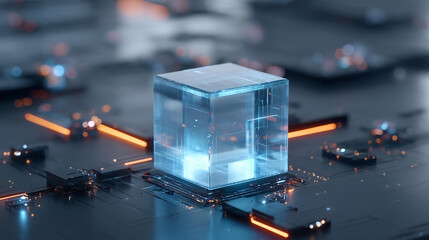 Futuristic network grid with virtual cube