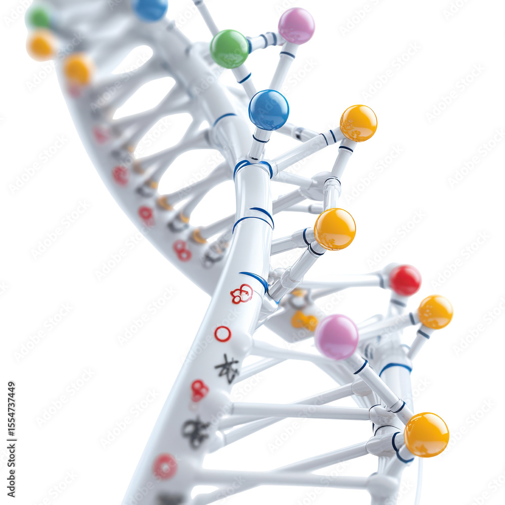 Poster 3d representation of dna helix structure with colorful nucleotide bases and scientific model design