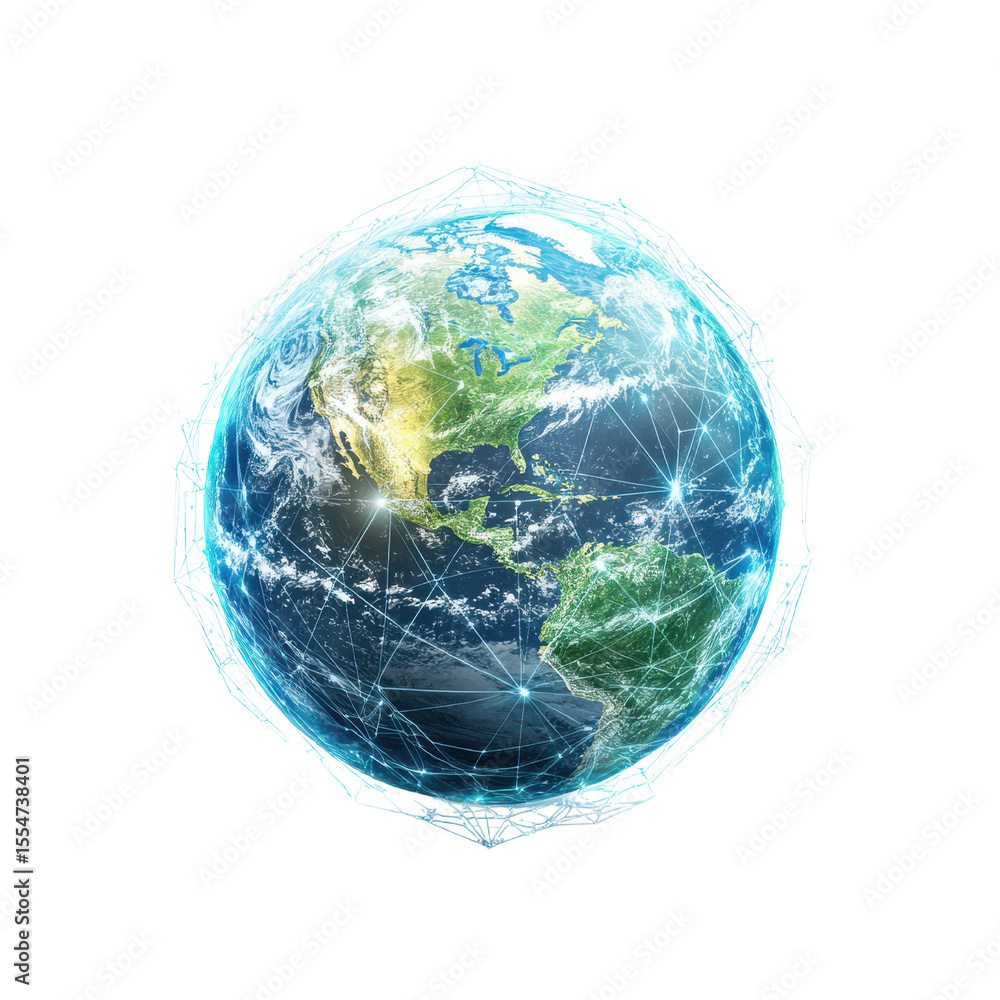 Poster stunning global earth with network connection and bright digital lines enveloping the planet's surfa