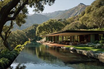 Fototapeta premium Modern House With Pool And Mountain View