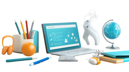 Modern Workspace with Tools for Learning, Creativity, and Organization in Bright Colors and Clean Design