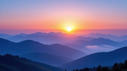 Breathtaking Sunset Over a Misty Mountain Range