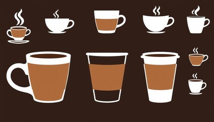 Obraz premium Set of glyph cup icons, coffee cup symbols, drink illustrations Coffee mug silhouettes for cafe, restaurant menus, tea, latte