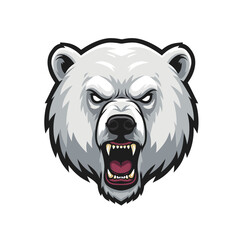 Fierce Polar Bear Mascot Head Illustration with Aggressive Expression Design