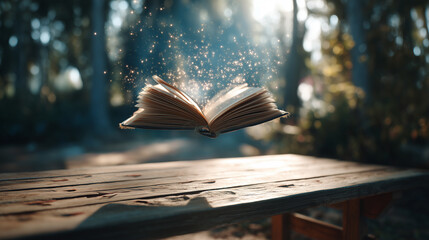 Magical book pages turning in mid-air