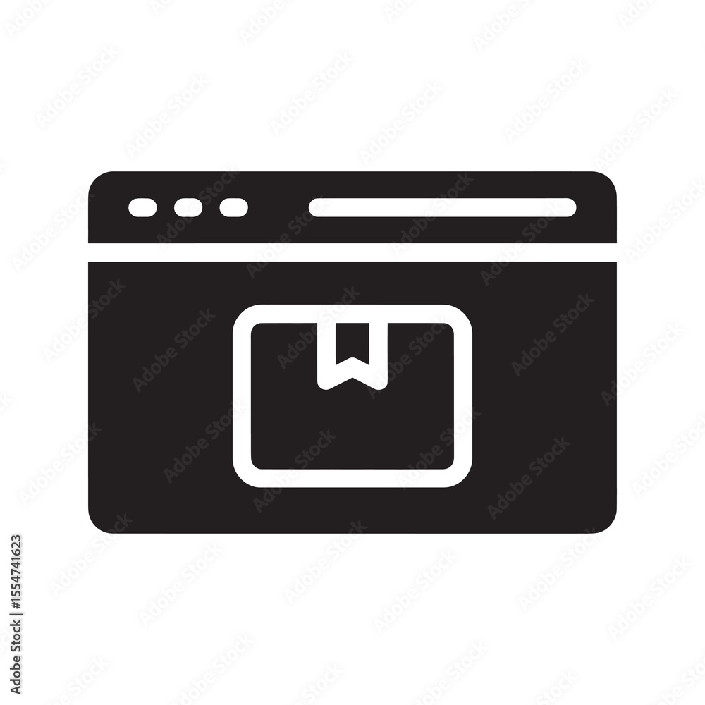 Poster online order tracking icon with a package in a web browser window for e-commerce shipment status and