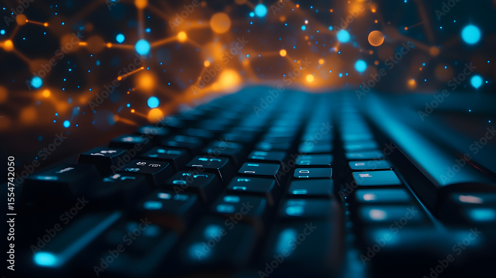 Poster futuristic keyboard technology with digital network connections abstract representation of technolog