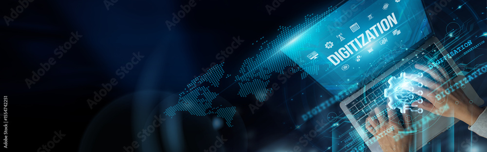 Aufkleber businessmen use laptops and digitization to enhance efficiency, streamline operations, improve commu