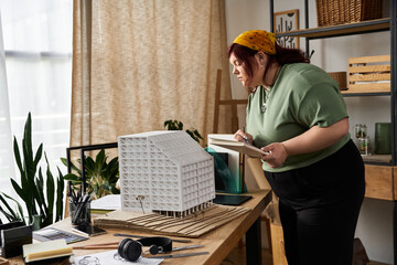 Elegant woman engaging in artistic design at a bright and inspiring art studio in creative flow