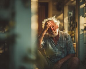 Elderly Man on Suburban Porch During Summer Heatwave