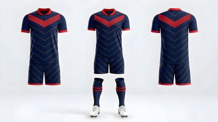 Soccer Jersey Mockup Navy Blue and Red Design, Realistic Apparel Mockup for Sportswear