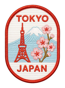 embroidery travel emblem patch of tokyo on transparent background