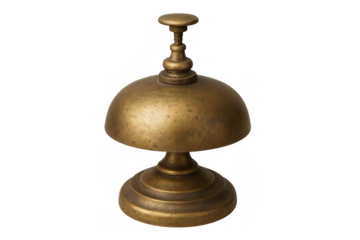 Old fashioned brass service bell isolated on transparent background, ready to be used for calling attention