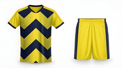 Sportswear Mockup Yellow and Navy Chevron Jersey and Shorts Design Template