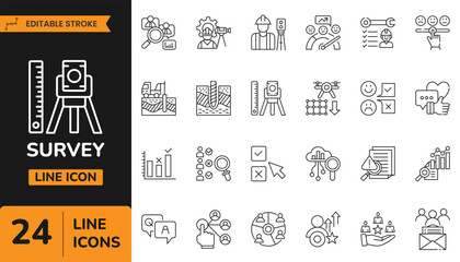 Editable Line Icons for Survey, Feedback, and Questionnaire UI. A clean and minimal set of editable line icons for survey forms, feedback collection, polls, and questionnaires. Ideal for UI design,