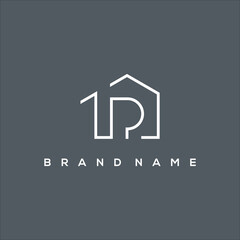 line art initial P and house logo vector