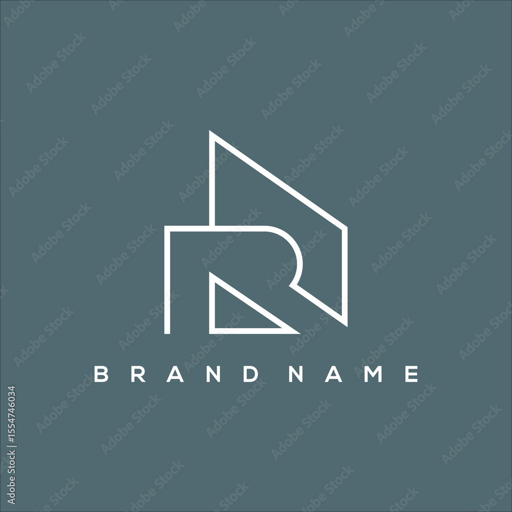 Fototapete line art initial r and building logo vector