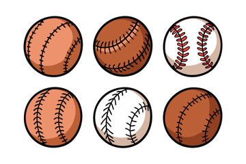 set of hand drawn baseball on white background