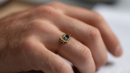 Close-up View of Hand Resting on White Surface with Ring Detail