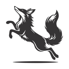 Vector illustration of leaping fox silhouette for nature motion art and woodland predator animal designs