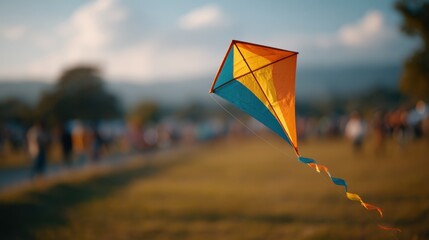 Vibrant Kite Dancing in the Blue Sky with Fluffy Clouds