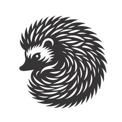 Hedgehog silhouette curled black vector for spiny creature art and forest wildlife nature designs