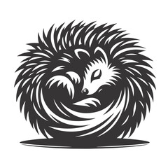 Vector illustration of curled hedgehog silhouette for cute small animal clipart and spiny creature art