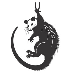Opossum silhouette hanging black vector for nocturnal wildlife clipart unique animal nature design
