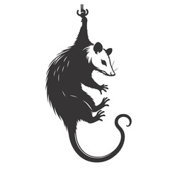 Vector illustration of hanging opossum silhouette for nocturnal wildlife art and unique animal nature graphics