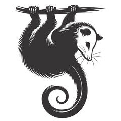 Opossum silhouette hanging black vector for nocturnal nature designs and unique wildlife clipart