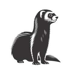 Black vector silhouette of ferret in alert pose for pet or wild animal clipart and slinky body shape art