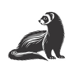 Ferret silhouette alert pose black vector for pet or wild animal clipart nature design and slinky body shape