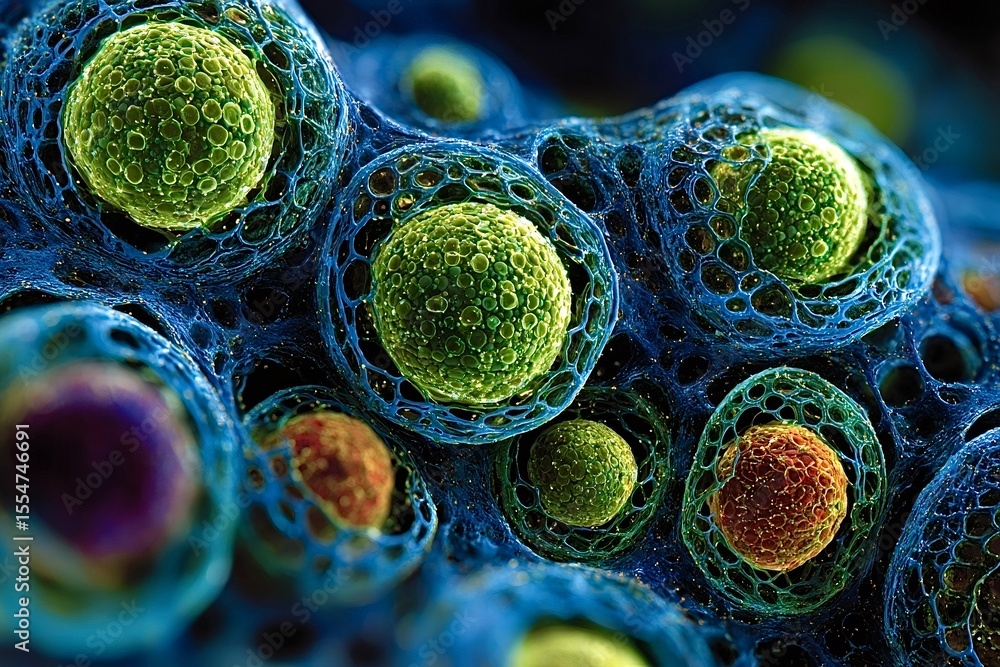 Poster microscopic view of cells reproducing and multiplying in an organism