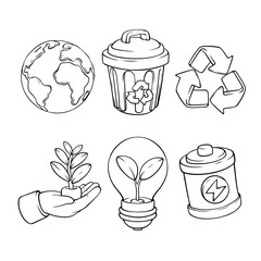 go green icon set collection with vector line art drawing illustration