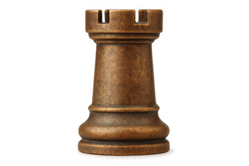 Bronze rook chess piece towering against transparent surface, symbolizing strategic gameplay and tactical power in competitive chess