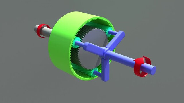 Exploded View of Planetary Gearbox System. Technical 3d Render