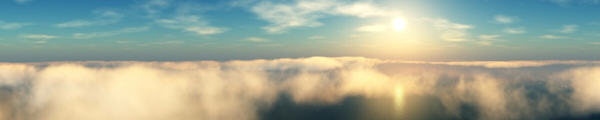 Cloudscape, panorama of clouds, flight over clouds, 3d rendering