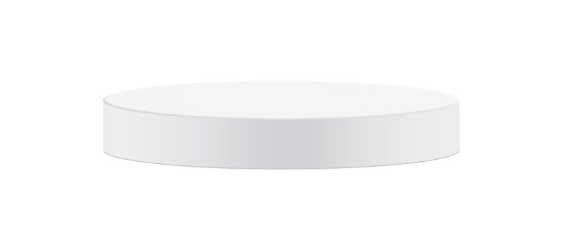 White PNG Round Podium Display &ndash; 3D Minimalist Cylinder Stage on Transparent Background. Blank empty pedestal product display mockup.