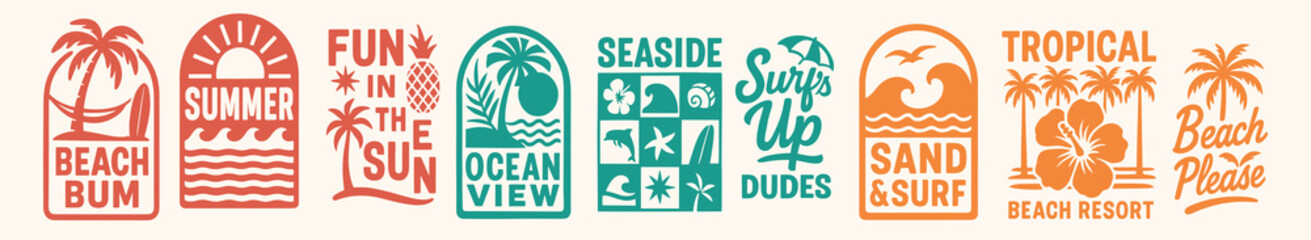 Retro Summer Badge Set – Vintage Beach Quote Designs for T-Shirts & Stickers