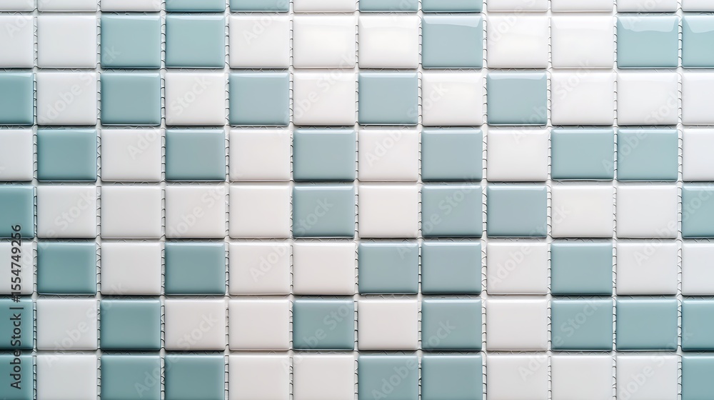 Aufkleber a close-up image of a tiled surface with an alternating pattern of white and light blue square tiles