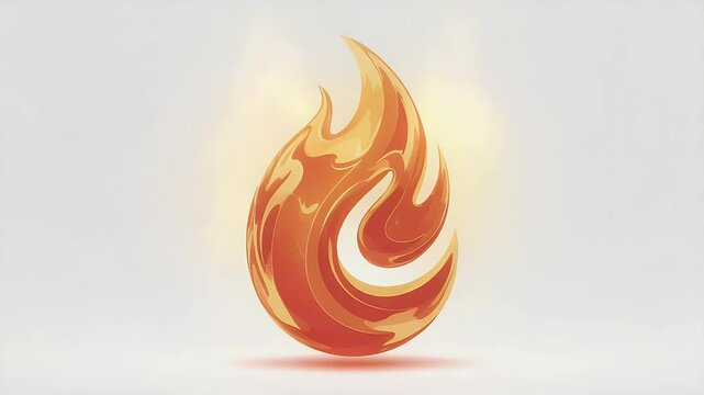 An isolated stylized orange and yellow flame illustration centered on a light background with soft lighting effects radiating upward. Pixelated fire design.
