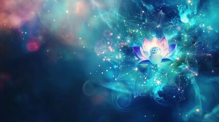 Radiant lotus blossom in a celestial nebula.