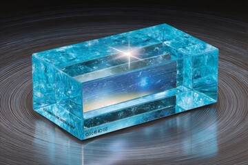 Geometric Blue Crystal Block With Glowing Starry Space Design