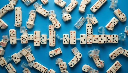 Interconnected Domino Wheels Arranged on a Clean Blue Background