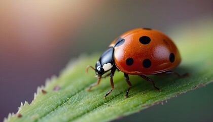 Close-Up of Ladybug on Leaf with Soft Blurred Background